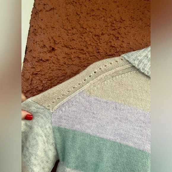 Gap Gray Purple Multi Stripe Knit Rib Neck Turtleneck Sweater Womens Medium - Picture 4 of 9